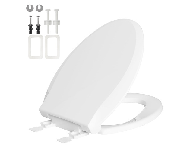 Toilet Seat Elongated with Slow Close Hinges, Universal Oval Fit, White Compatible with TOTO/Kohler/Gerber/American Standard, Four Bumpers Never...