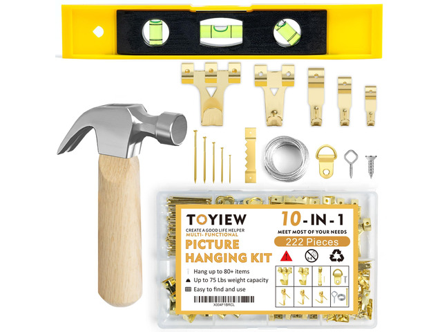 Picture Hanging Kit, 224pcs Hanging Hardware with Hooks, Wire, Nails, D Rings, Photo Sawtooth Hangers, Ring Hooks, Wall Art Frame Hanging Kit with...