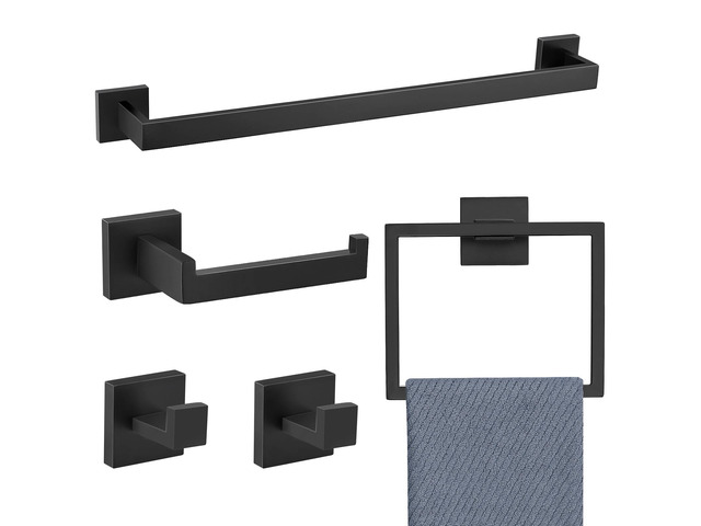 5 Pieces Bathroom Hardware Accessories Set Black Towel Bar Set Towel Holder Racks Set for Bathroom,SUS304 Stainless Steel,Wall Mounted 23.6-Inch