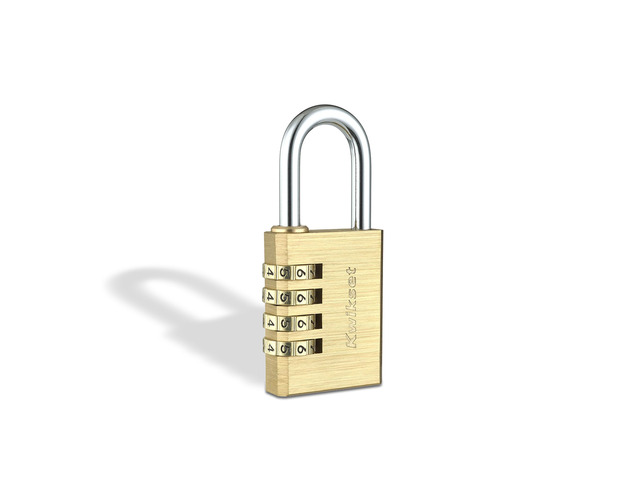 Brass Combination Padlock, 4-Digit, 1-1/2' Body, 1-3/16' Shackle Resettable Keyless Code with 10,000 Settings; 1-1/2 in Brass Body and 1-3/16 in...