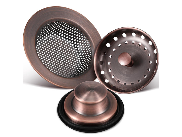 3 Pcs Sink Plug Stopper Disposal Drain Strainer,Antique Copper Stainless Steel, Universal Fit for Kitchen Drains, Anti-clogging Mesh Basket,...