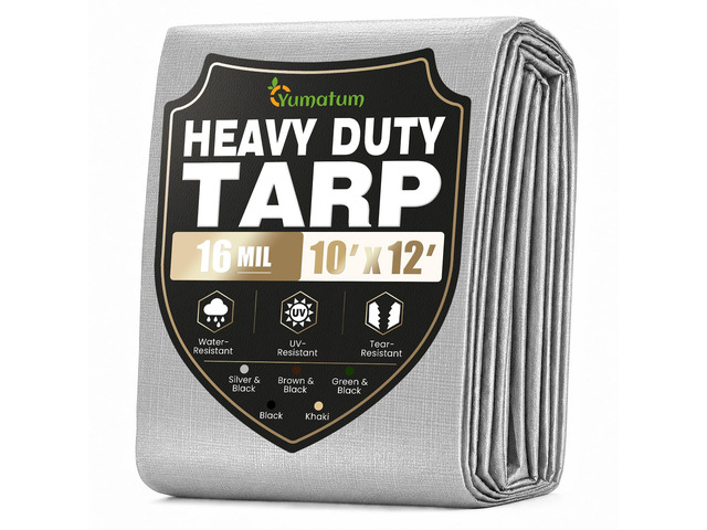 16 Mil 10x12 FT Heavy Duty Waterproof Tarps for Outdoor, Silver Heavy Duty Tarps with Reinforced Edges & Rustproof Grommets, Waterproof Cover for...