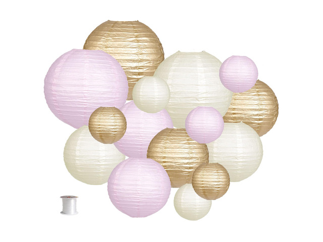 Round Hanging Paper Lanterns Pink Party Decorations 15pcs Paper Lanterns Party Decorations for Wedding, Engagement, Baby Showers, Birthday Party...