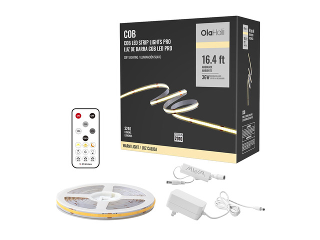 16.4ft COB LED Strip Light with Remote, 3000K Ra93+ Dimmable Bright Warm White Led COB Strip Light, White Led Strip Light for Mirror, Stair,...