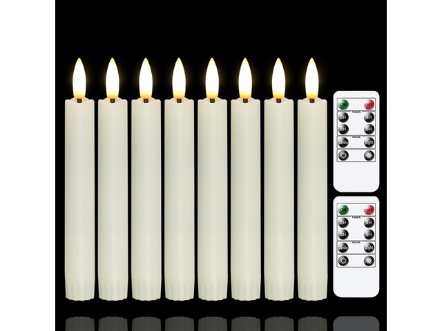 Battery Operated Flameless Taper Candles with Two Remote Timer, 6.4' LED 3D-Wick Window Candles, Flickering Long-Lasting Warm Light Electric Pack...