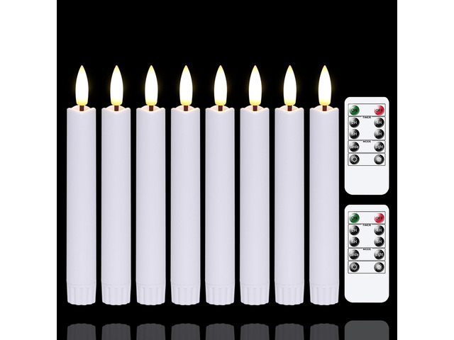 Flameless Taper Candles with Two Remote Timer, 6.4' LED 3D-Wick Window Candles, Flickering Long-Lasting Electric Pack of 8 Flameless Candlesticks...