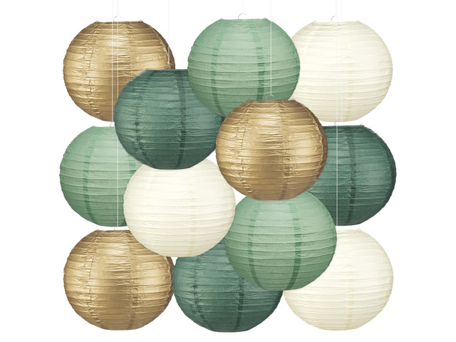 12 Pcs 10' Golg Greem Boho Paper Lanterns Party Classroom Decor Back to School Classrooms Decorations, Hanging Lanterns for Birthday Wedding...