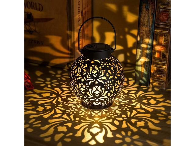 2 Pack Solar Hanging Lanterns, Metal Decorative Lamp, Antique Bronze Perfect for Gardens, Patios, Courtyards, Lawns & Tabletops