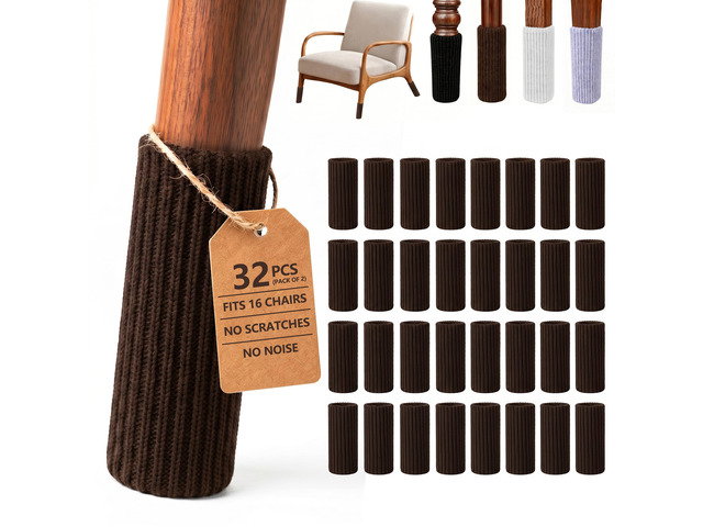 32 PCs Furniture Leg Socks - Coffee Knitted Furniture Socks, Double Thickness Chair Leg Floor Protectors, High Elastic Chair Leg Covers Furniture...