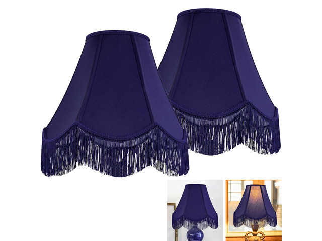 Lamp Shade Set of 2,6' x 13' x 10.6',Blue Fringe Scalloped Lamp Shade Hand Crafted,Silk Fabric,Bell Vintage Lamp Shade for Table Lamps,Floor...