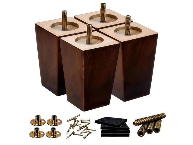 5 Inch Couch Legs Wood Square Sofa Legs Replacement for Chair, 4PC 1500lbs heavy duty square feet; fits furniture, dresser, cabinet, bed; M8 & 5/16...