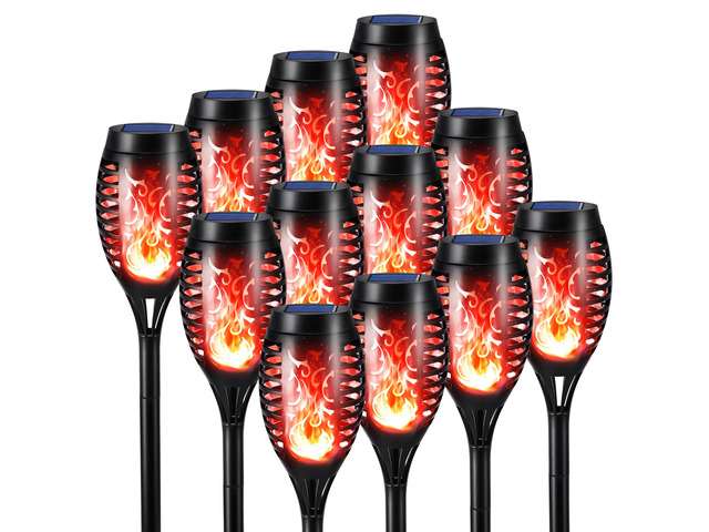 Solar Torch Flame Lights, 12 Pack Solar Halloween Lights Outdoor with Flickering Flame, Waterproof Patio Light Landscape Decoration Lighting for...