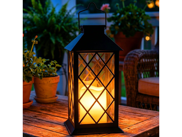 14'' Large Tempered Glass Solar Lanterns Outdoor Waterproof Black retro solar lantern with flickering flameless candles, ideal decoration for wall,...