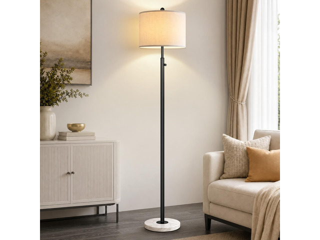 Dimmable Floor Lamp for Living Room, 11W LED Bulb Included, Modern Standing Lamp with Marble Base, Tall Pole Light with White Linen Shade for...
