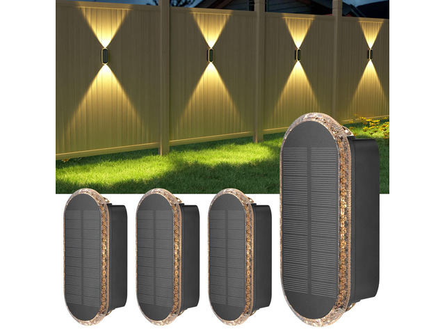 Fence Lights Solar Powered: 4 Pack Solar Wall Lights Outdoor Up and Down IP67 Waterproof - 3 Colors Modes Brighter LED Lens Solar Lights Dusk to...