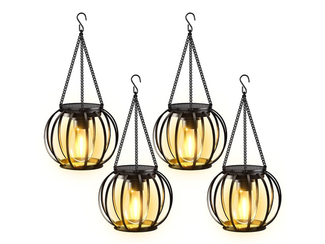 Solar Lanterns Outdoor Waterproof, 4 Pack Upgraded Metal Hanging Solar Lights Outdoor Lanterns, Brighter Auto On/Off Outdoor Hanging Lantern for...