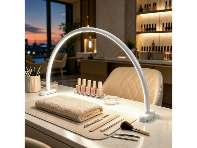 Half Moon Nail Light, 180° No Shadow LED Nail Desk Lamp with Foldable Height Adjustable Base, Nail Tech Lamp Soft Light Eye Protection for Manicure...