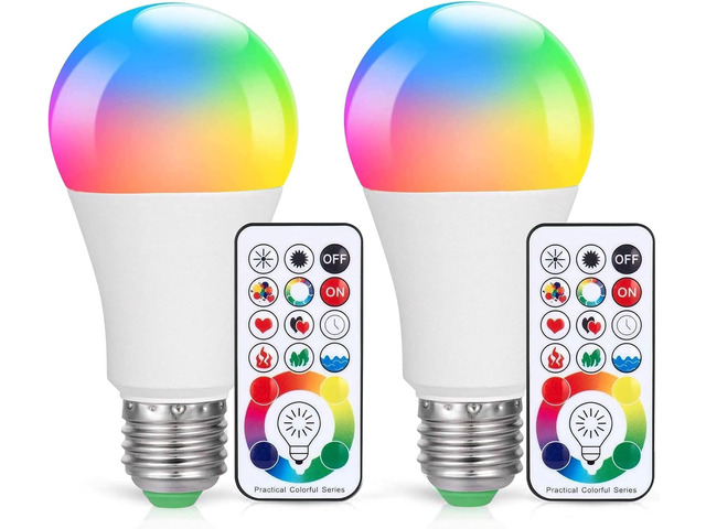 RGBW Color Changing Light Bulb, 2 Pack Dimmable E26 LED with Remote 120 colors with remote, dimmable, timer & memory function. Mood & decorative...