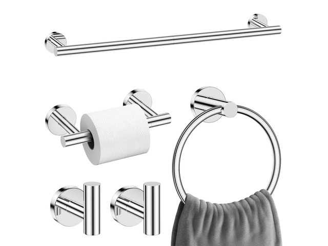 Polished Chrome Towel Bar Bathroom Hardware Accessories Set, 5 Pieces Toilet Paper Holder Towel Racks Set for Bathroom Stainless Steel Wall Mounted...