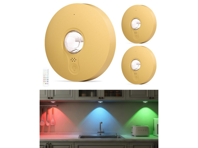 RGB Rechargeable Puck Lights with Remote Control, 1500mAh Battery Operated Tap Lights, Dimmer & Timer Under Cabinet, Wireless LED Stick-On for...