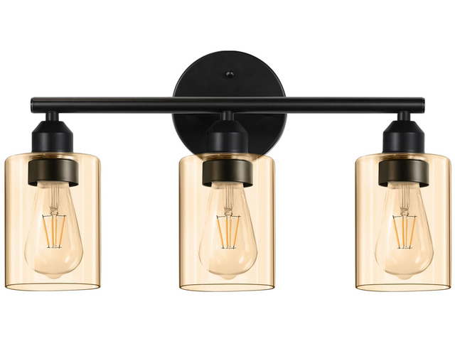 3-Light Bathroom Vanity Light Fixture,17.3'',Black Modern Wall Lamp, For Mirror