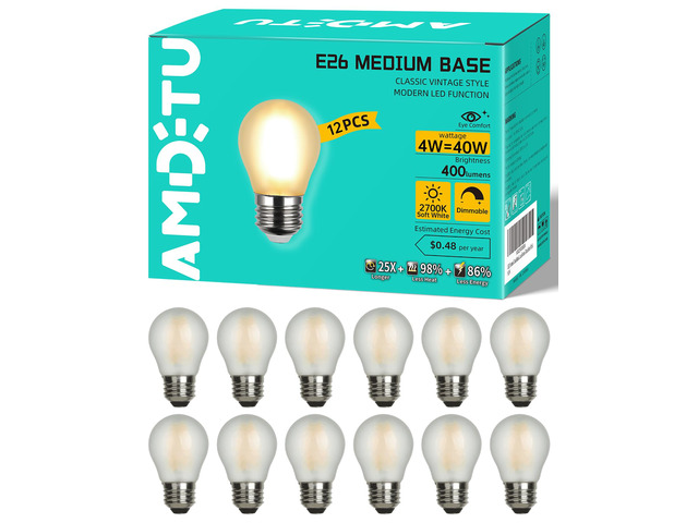 Vintage LED Edison Short Small Bulbs G45 Frosted,40W E26 2700K Dimmable 12P 2700K Soft White Frosted E26 G45 LED Edison Bulbs,4W Replaces...