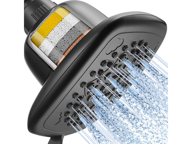 Filtered Shower Head, 7 Modes High Pressure Shower Heads Matte Black Shower Head with Filters for Hard Water for Remove Chlorine and Harmful...