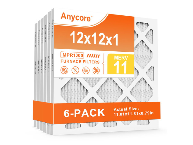 12x12x1 AC Air Filter 6-Pack MERV 11 HVAC Furnace Pleated Filters for Home Office MPR 1000 FPR 7 (Actual Size: 11.81x11.81x0.79 inch)