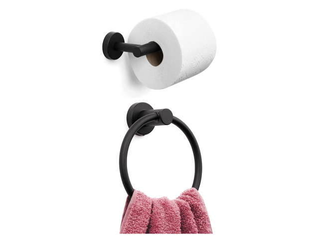 2 PCS Matte Black Bathroom Hardware Set - Hand Towel Holder for Bathroom Wall + Black Toilet Paper Holder Wall Mount Towel Holder Hanger Rack...