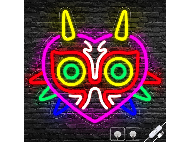 Majora's Mask Neon Sign, Zelda Gaming Neon Sign for Game Room Decor, Zelda Mask for Boys Room Decor & Gaming Wall Deocr, USB Powered Gamer Gifts...