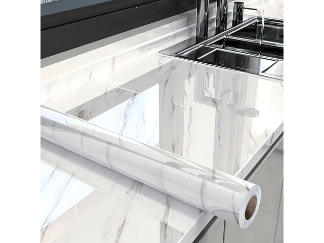 Glossy Marble Contact Paper Peel and Stick Wallpaper 15.7x394 Self Adhesive Removable Wallpaper White Contact Paper for Countertops Waterproof for...