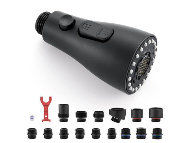 Pull Down Kitchen Faucet Sprayer Head Replacement Part, Matte Black with 15 Connectors, 3 Function Pull Out Sink Sprayer Replacement Nozzle,...