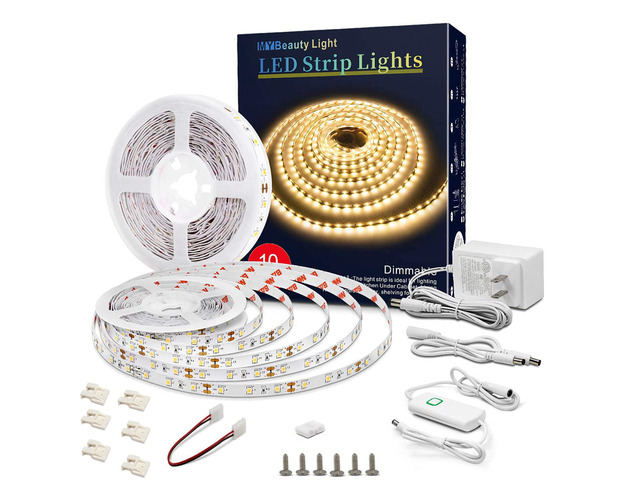 Led Strip Lights 32.8ft Warm White Dimmable Led Light Strip Flexible Rope Lights Kits with 12v Etl Power Supply, Adhesive Clips, Dimmer Switch and...