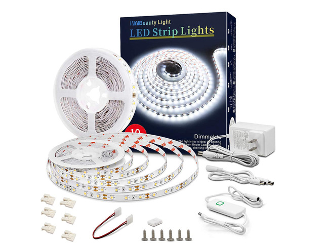 Led Strip Lights 32.8ft White Dimmable Led Light Strip Flexible Rope Lights Kits with 12v Etl Power Supply, Adhesive Clips, Dimmer Switch and...
