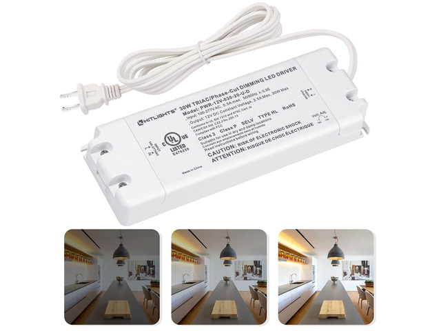 30W Dimmable LED Driver, 120V AC to 12V DC Transformer, UL Listed TRIAC / Forward-Phase Dimming, For LED Strip Lights Signs, Compatible with Lutron...