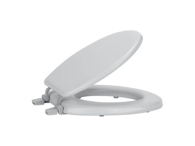 Soft Standard Vinyl Toilet Seat, Silver, 17 in Toilet-Seat Construction: Contoured Seat Profile and Durable Finish Create a Polished Fixture Update