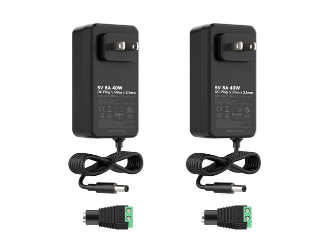 DC5V 8A 40W LED Driver 2 Pack, Class 2 Transformer 100-240V AC to 5V DC 40W Converter, Over Voltage Protection, Short Circuit Protection