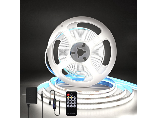 COB LED Strip Light 24V, 16.4ft White LED Light Strip with Remote, High Density Flexible White Tape Lights, CRI90+ LED Lighting for Backlighting...
