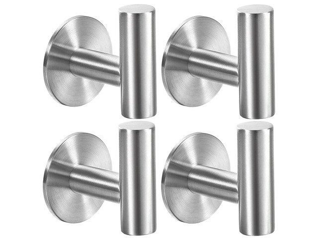 Brushed Nickel Self Adhesive Stainless Steel Towel Hooks (4-Pack) SUS304, Self-Adhesive, Heavy Duty, Waterproof, Coat Robe Hook for Bathroom,...