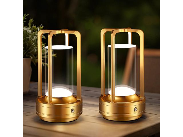 Rechargeable Table Lamp for Outdoor Indoor Portable Lamp with 3 Colors Cordless Table Lamps - Dimmable LED Metal Battery Operated Lantern - Small...