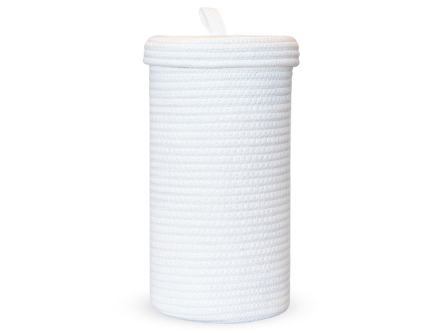 Toilet Paper Holder Handmade Woven Cotton Toilet Paper Stand & Storage Basket with Lid, Freestanding Organizer for Bathroom, Fits 3 Mega Rolls...