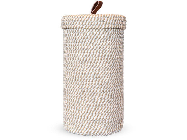 Toilet Paper Holder Handmade Woven Cotton Toilet Paper Stand & Storage Basket with Lid, Freestanding Organizer for Bathroom, Fits 3 Mega Rolls...