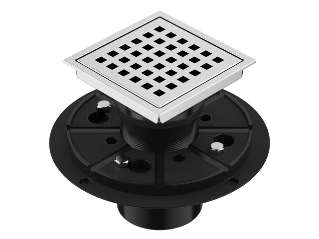 Square Shower Drain 4-3/8 Inch Chrome with ABS Flange Stainless Steel, Anti-Clog, Removable Grid Grate Hair Catcher, for Modern Bathroom Remodel...