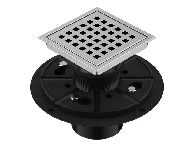 Square Shower Drain 4-3/8 Inch Brushed Nickel with ABS Flange Stainless Steel, Anti-Clog, Removable Grid Grate and Hair Catcher, for Modern...