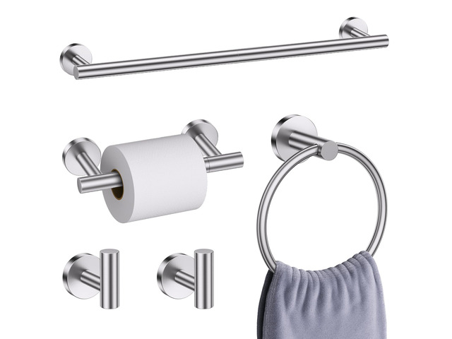 Brushed Nickel Bathroom Hardware Accessories Set, 5 Pieces Round Towel Bar Set Toilet Paper Holder Towel Rail Set for Bathroom Stainless Steel Wall...