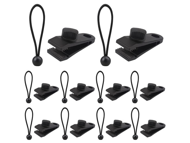 10 Sets of Bungee Balls and Tarp Clips Black 6 Inches Ball Bungee Cord Heavy Duty Lock Grip Clamps Shark Fasteners Holder for Camping Tents Cargo...