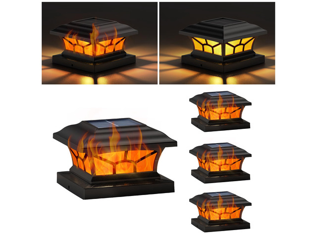 4 Pack Solar Post Cap Lights Outdoor, Flickering Flame & Warm White Fits 4x4, 5x5, 6x6 Wooden & Vinyl Posts,Fence Deck Post Lights,Edison-style bulb