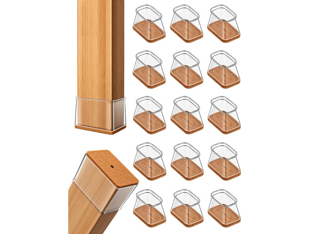 Chair Leg Floor Protectors Rectangle Caps Covers Furniture Pads 24Pcs Clear Silicone Felt Chair Sliders for Hardwood Floors Protect the Floor from...