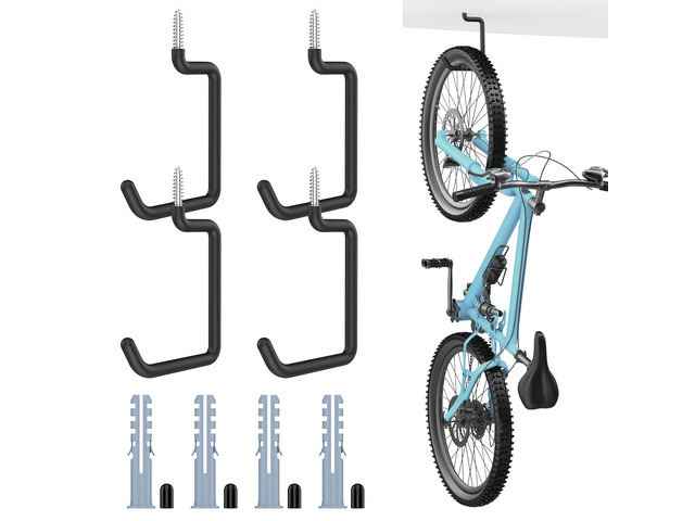 Screw in Bike Hooks, [4 Pack] 8-inch for Wall and Ceiling Loading Capacity 75 LBS with Anti-Slip Coating, Heavy Duty Garage Storage Hooks for...