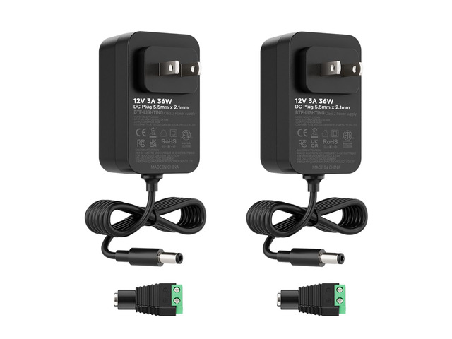 DC12V 3A 36W LED Driver 2 Pack, Class 2 Transformer 100-240V AC to 12V DC 36W Converter, Over Voltage Protection, Short Circuit Protection